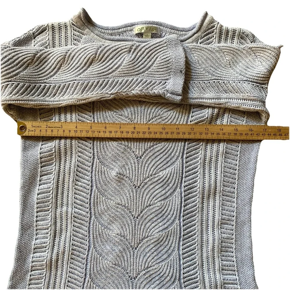 Orvis Sweater light purple Marled Cotton Cable Textured 3/4 Sleeve Lightweight S